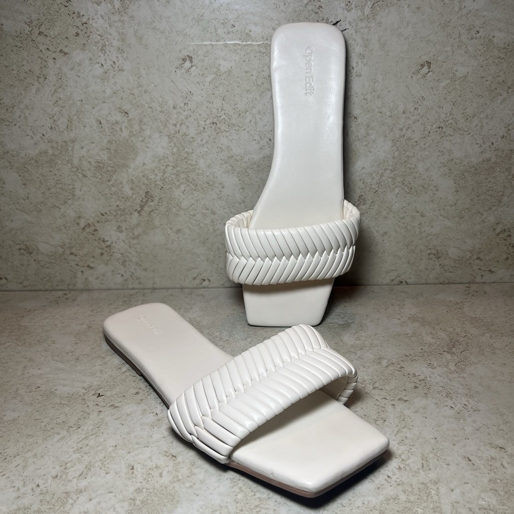 Nordstroms Open Edit Womens Sandals Flats Slip On Shoes Size 10 White Square Toe